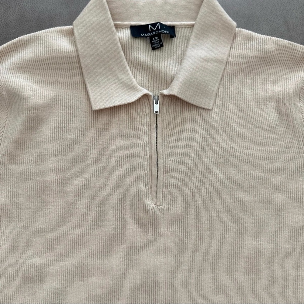 Magaschoni Men's Zip-Up Sweater in Cream - Picture 2 of 2
